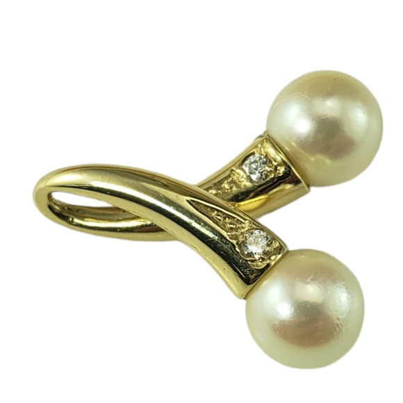 14 Karat Yellow Gold Pearl and Diamond Pendant #18661 - Picture 3 of 7